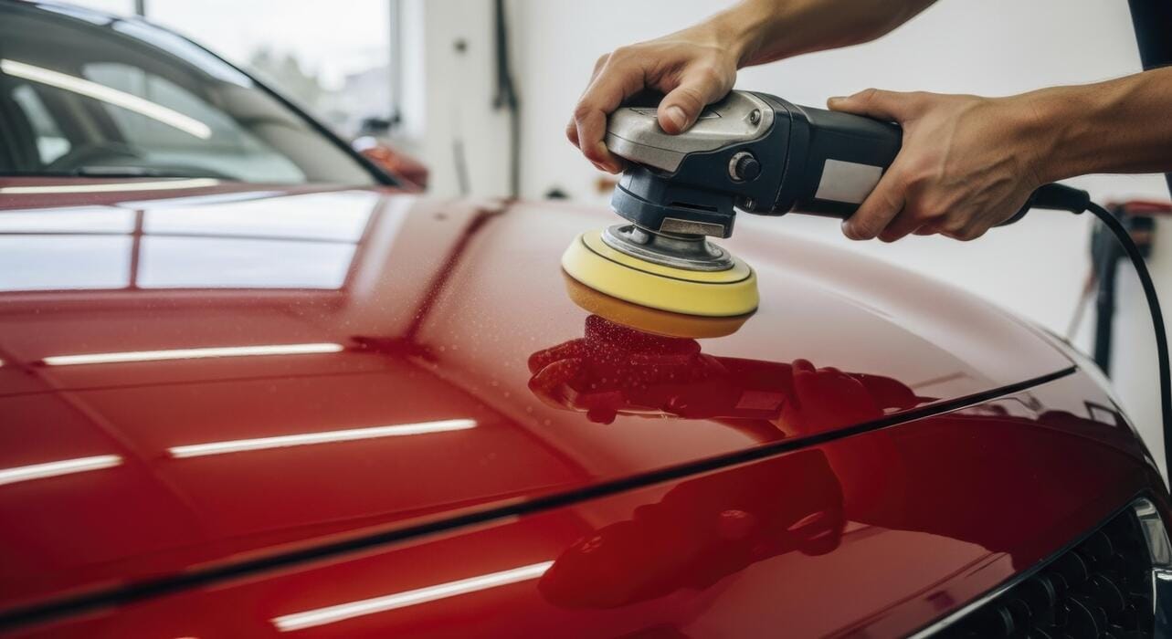 Close-up of ceramic coating protection on car paint